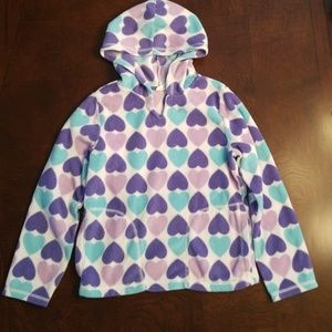 Crazy 8 teal/purple/lilac hearts pullover fleece